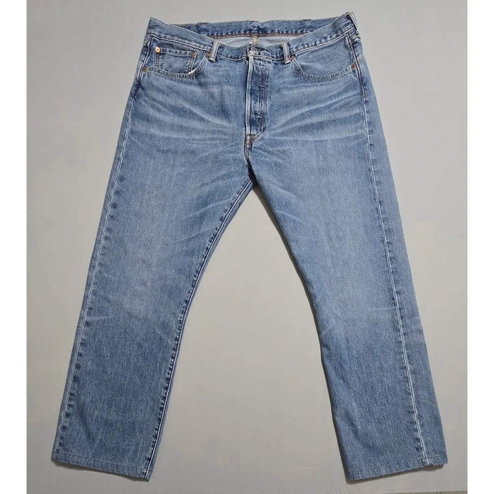 Levi's 501 Original Fit Jeans Mens 38x34 Blue Medium Button Fly Straight Whisker